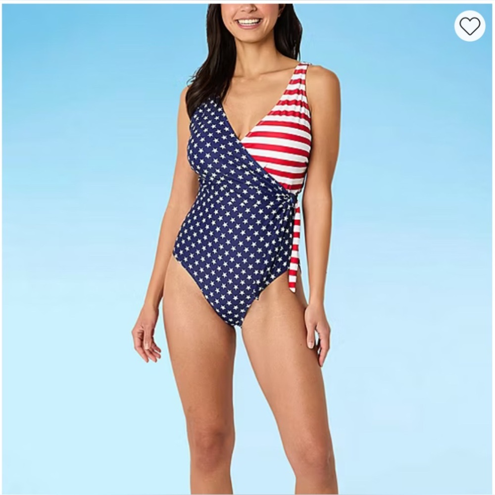NWT Outdoor Oasis Star One Piece Swimsuit American Flag 1x & 2x